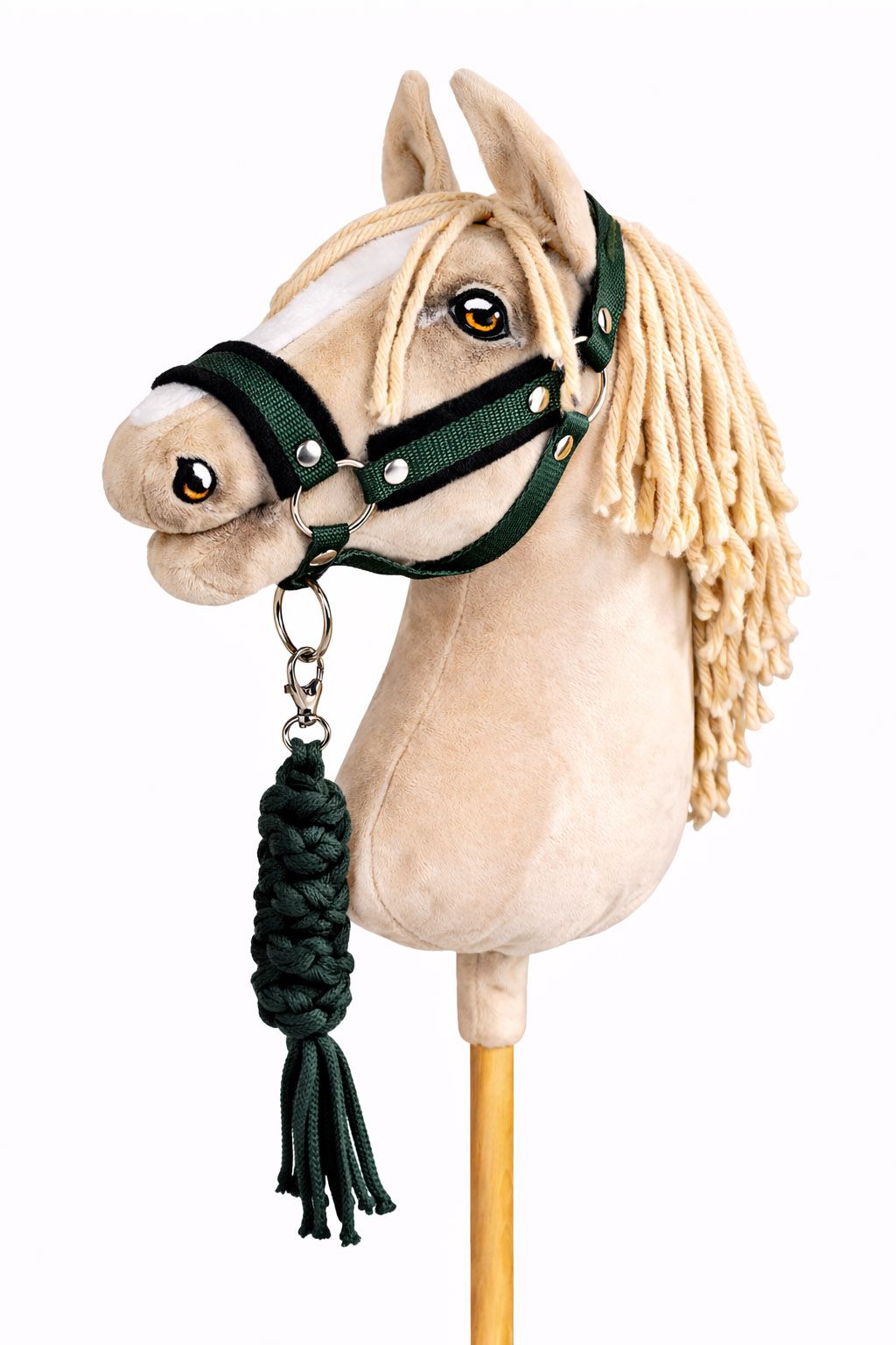 Set for Hobby Horse: the halter A3 with black furry + Tether made of cord - black-bottle green