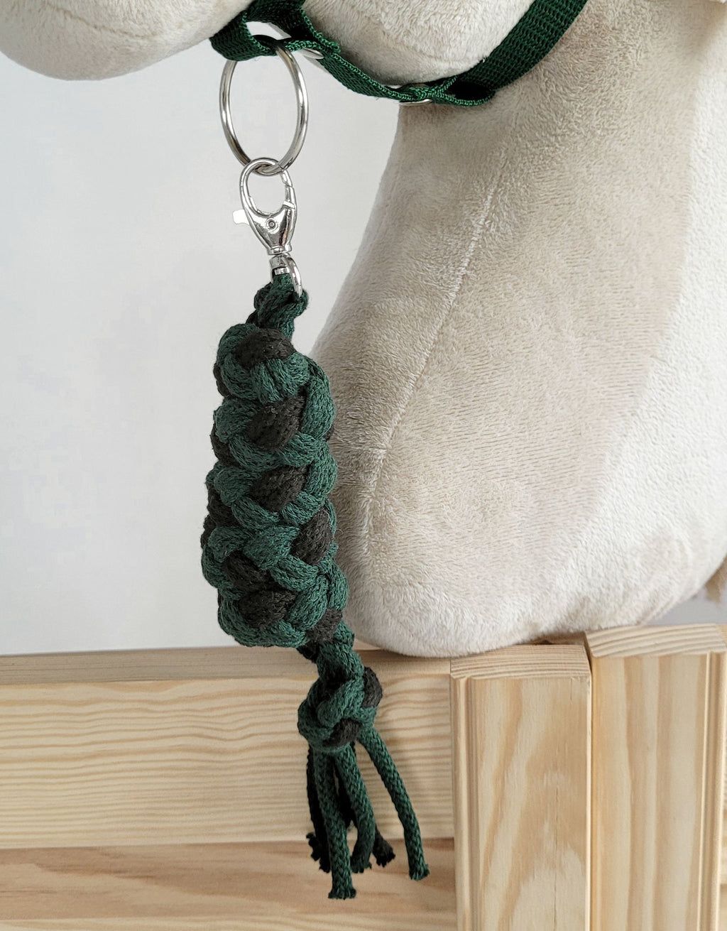 Set for Hobby Horse: the halter A3 with black furry + Tether made of cord - black-bottle green