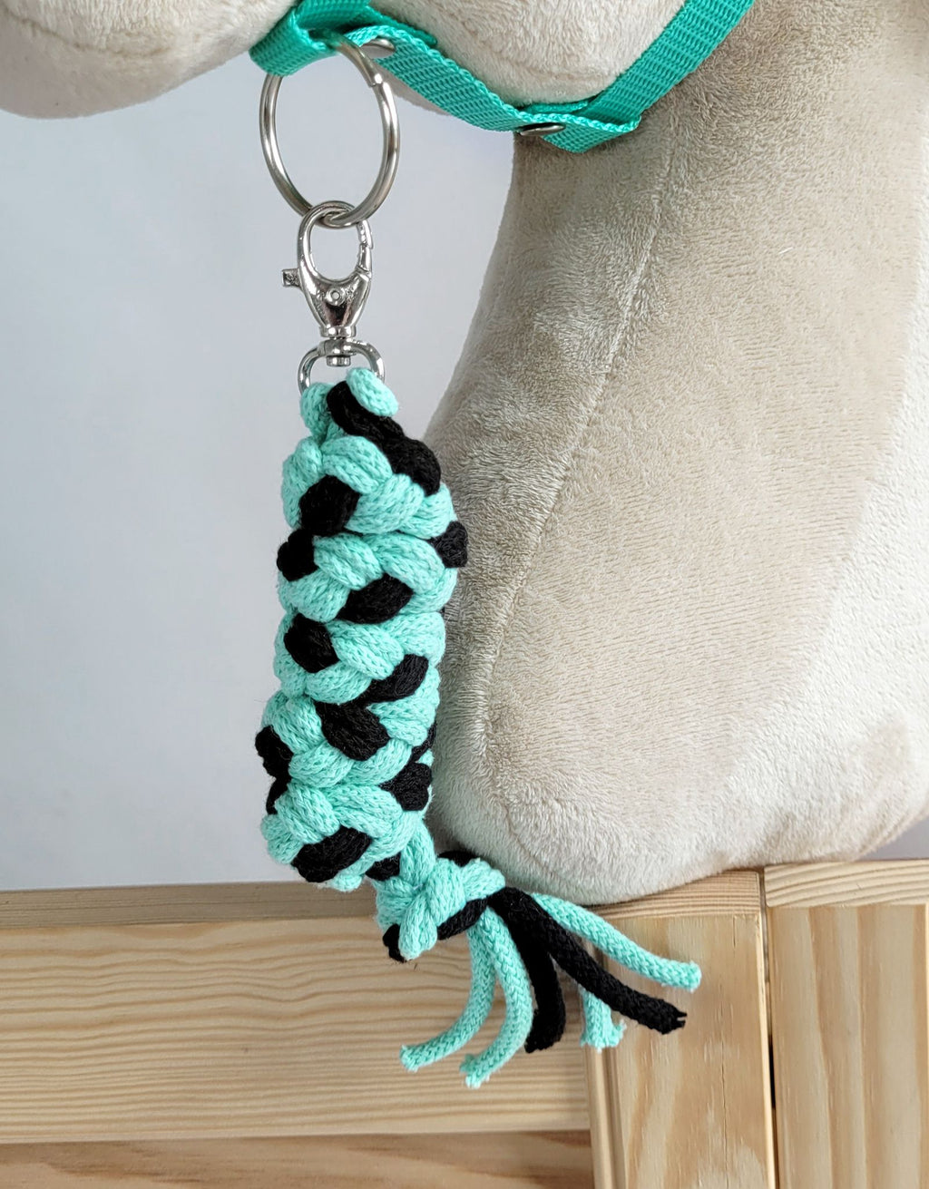 Set for Hobby Horse: the halter A3 with black furry + Tether made of cord - black-mint