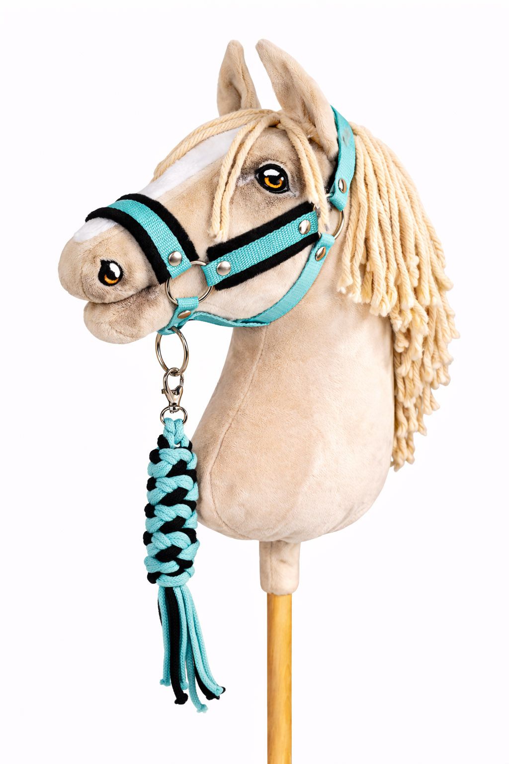 Set for Hobby Horse: the halter A3 with black furry + Tether made of cord - black-mint