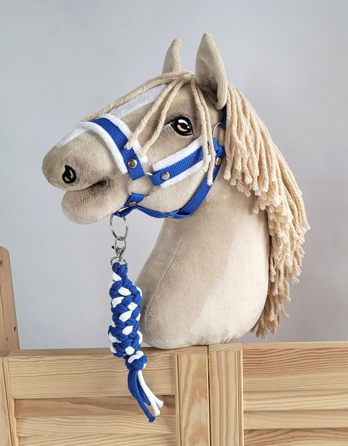 Tether for Hobby Horse made of double-twine cord - white-blue