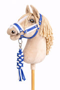 Set for Hobby Horse: the halter A3 with white furry + Tether made of cord - white-blue