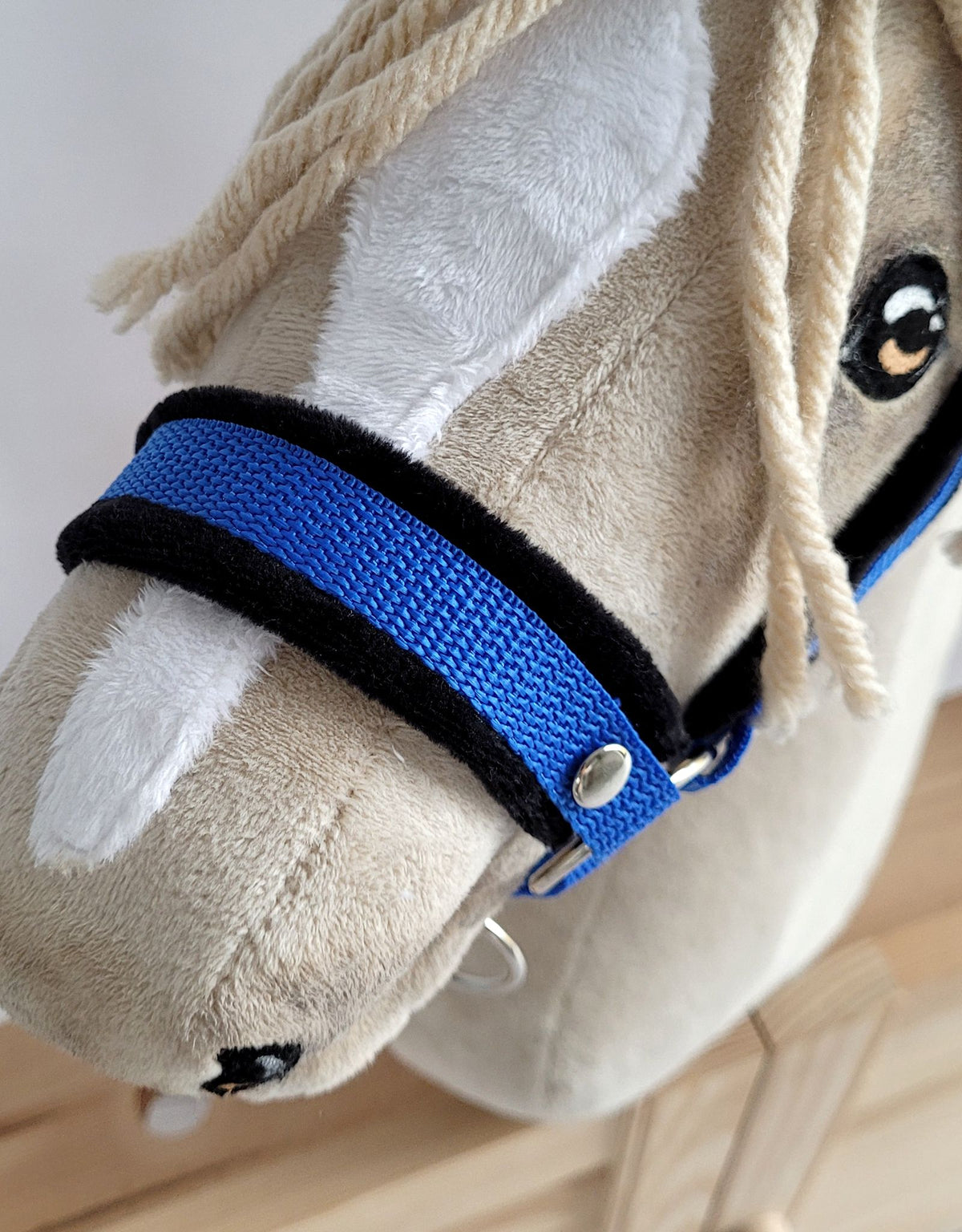 Set for Hobby Horse: the halter A3 with black furry + Tether made of cord - black-blue