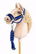 Set for Hobby Horse: the halter A3 with black furry + Tether made of cord - black-blue