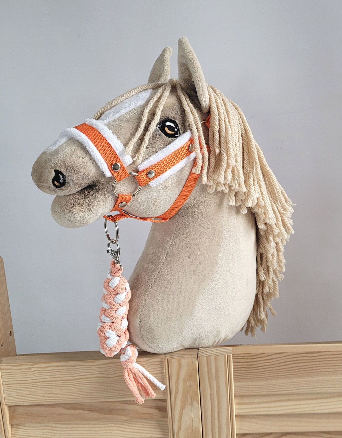 Tether for Hobby Horse made of double-twine cord - white-orange