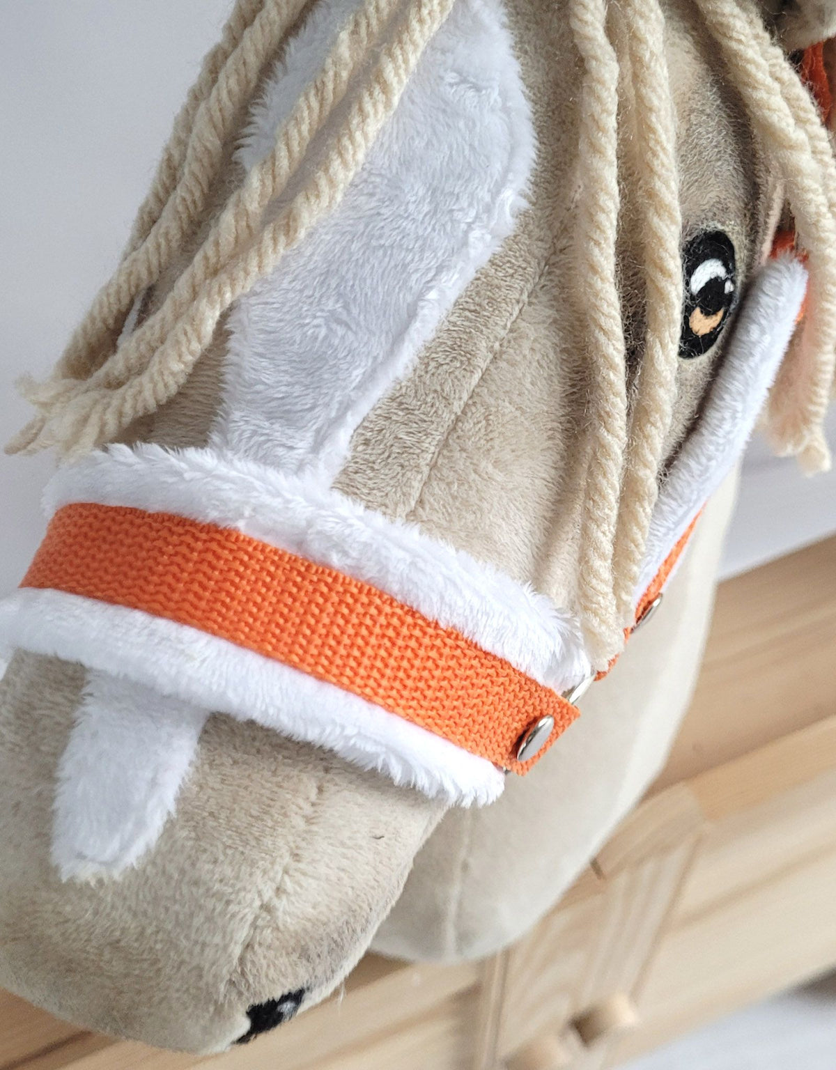 Set for Hobby Horse: the halter A3 with white furry + Tether made of cord - white-orange