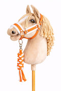 Set for Hobby Horse: the halter A3 with white furry + Tether made of cord - white-orange