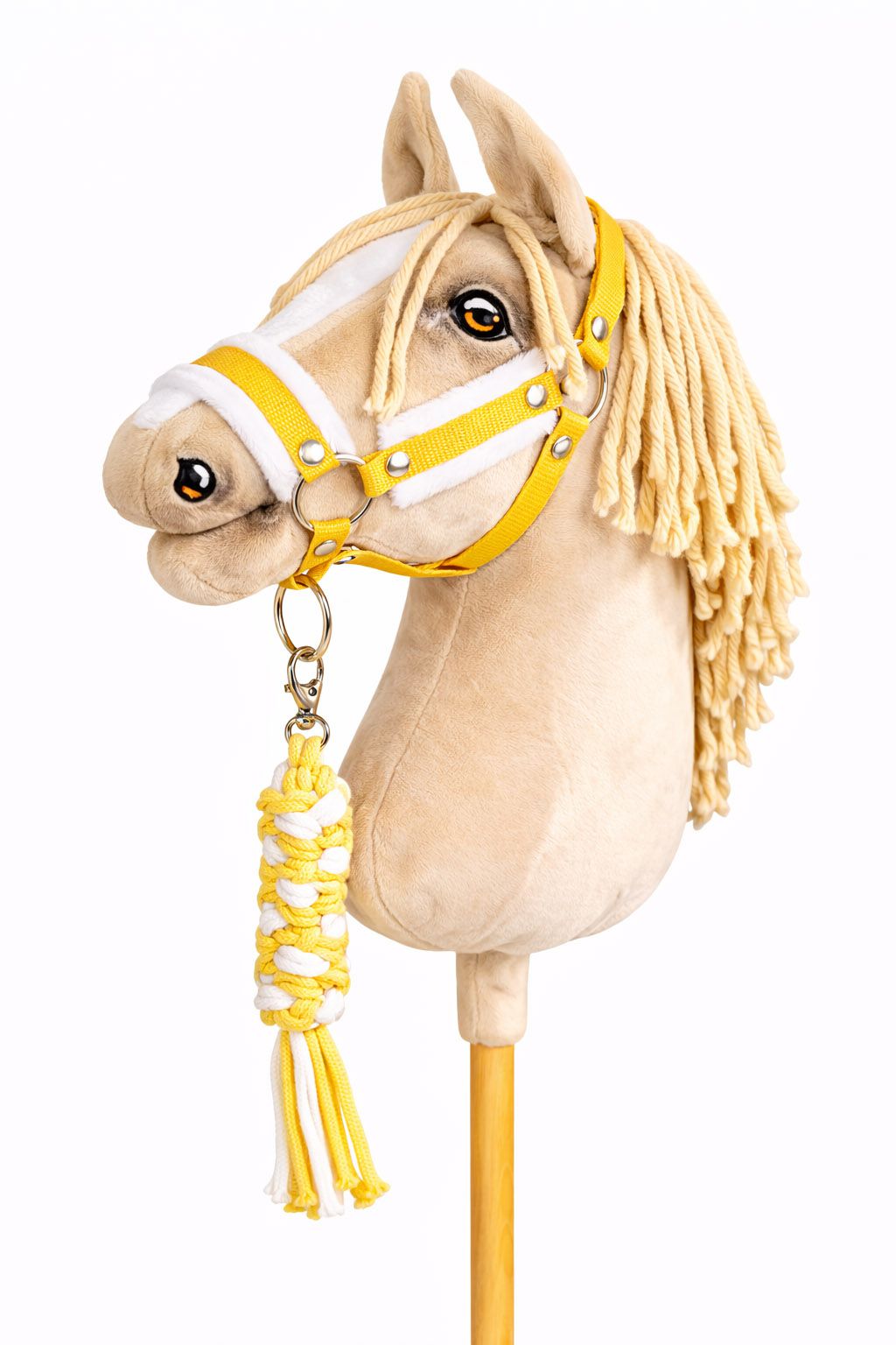 Set for Hobby Horse: the halter A3 with white furry + Tether made of cord - white-yellow