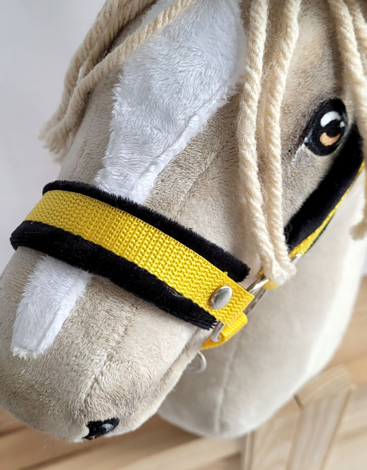 Set for Hobby Horse: the halter A3 with black furry + Tether made of cord - black-yellow