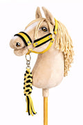 Set for Hobby Horse: the halter A3 with black furry + Tether made of cord - black-yellow