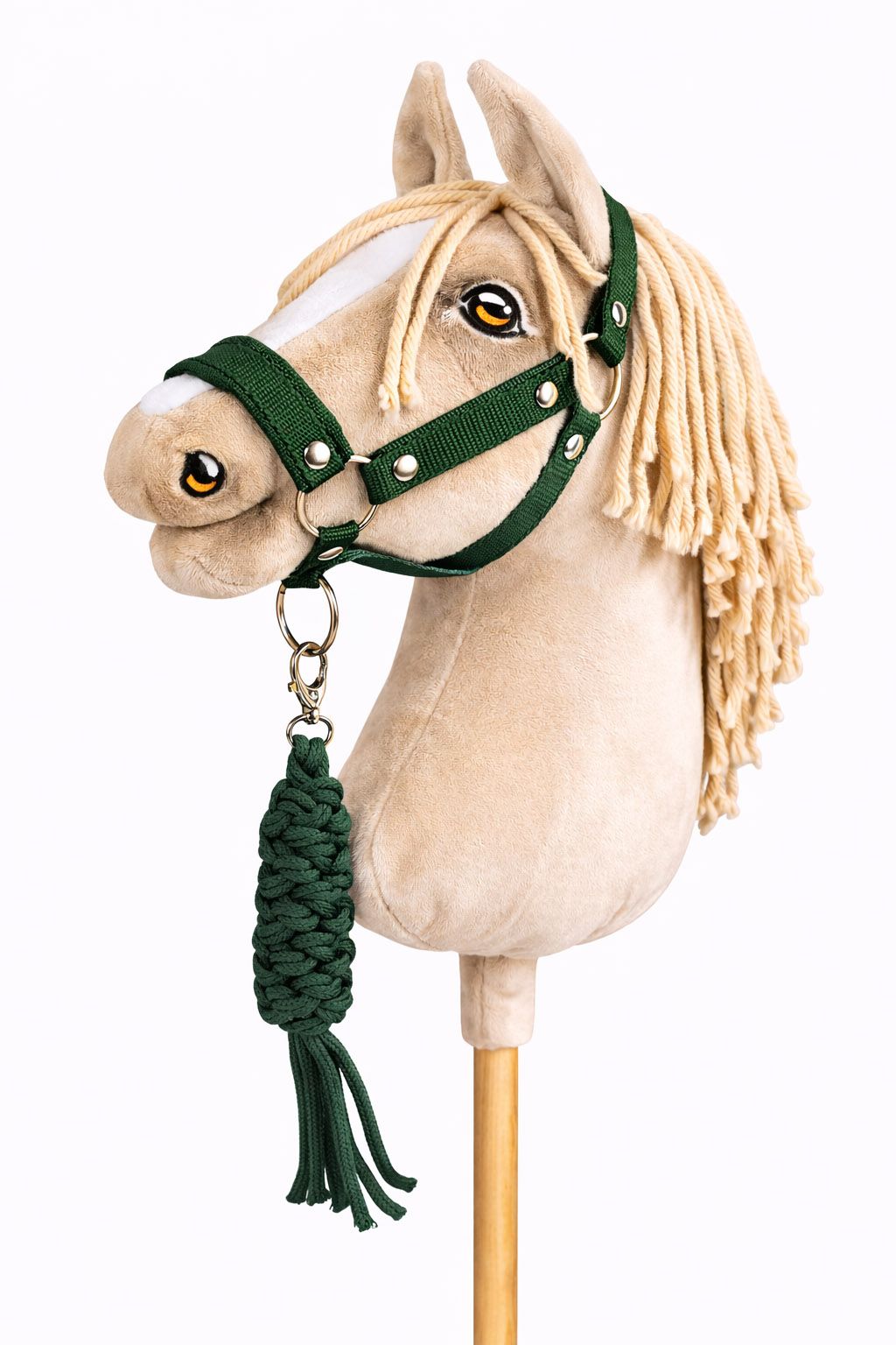 Set for Hobby Horse: the halter A3 + Tether made of cord - bottle green