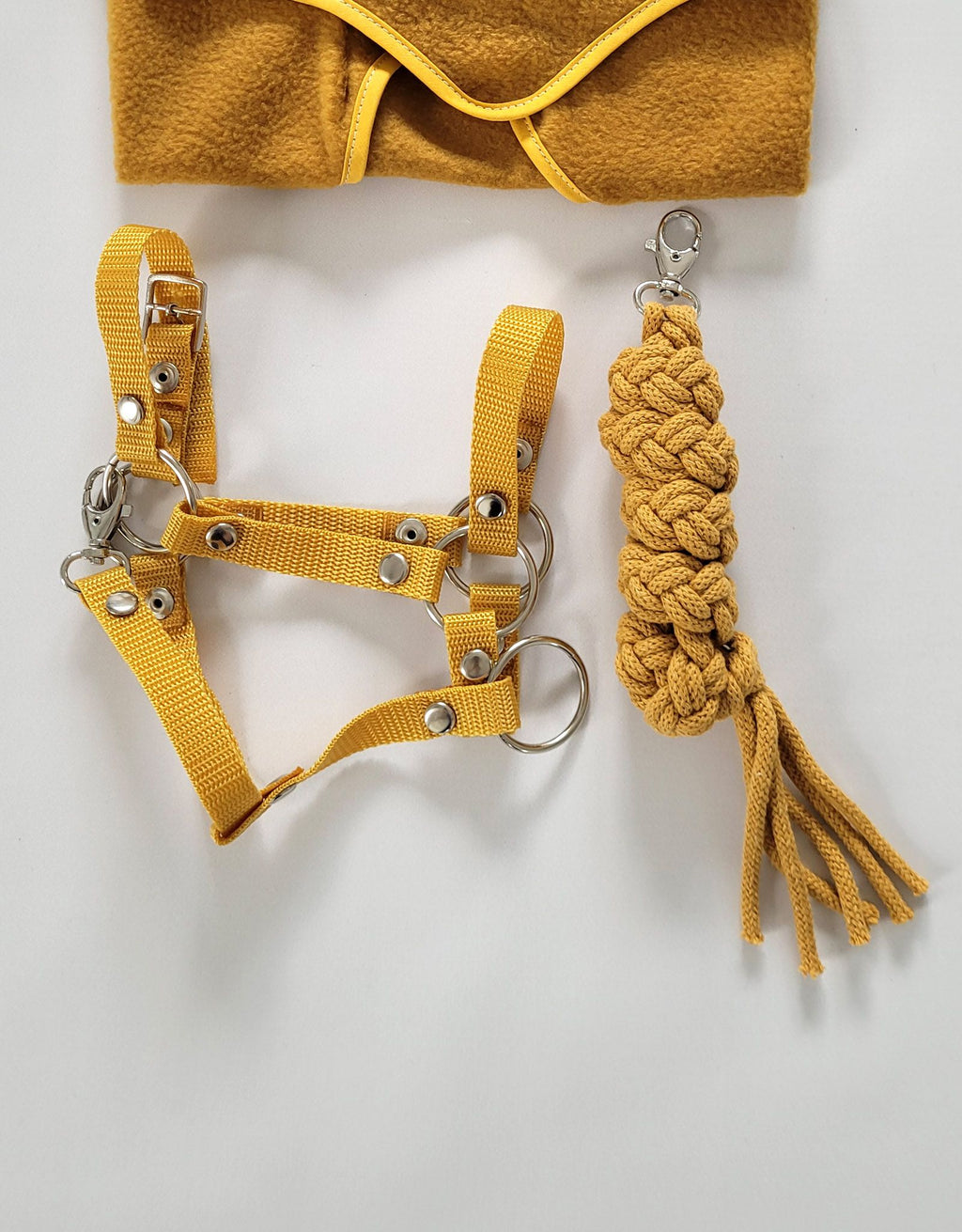 Set for Hobby Horse: the halter A3 + Tether made of cord - honey yellow