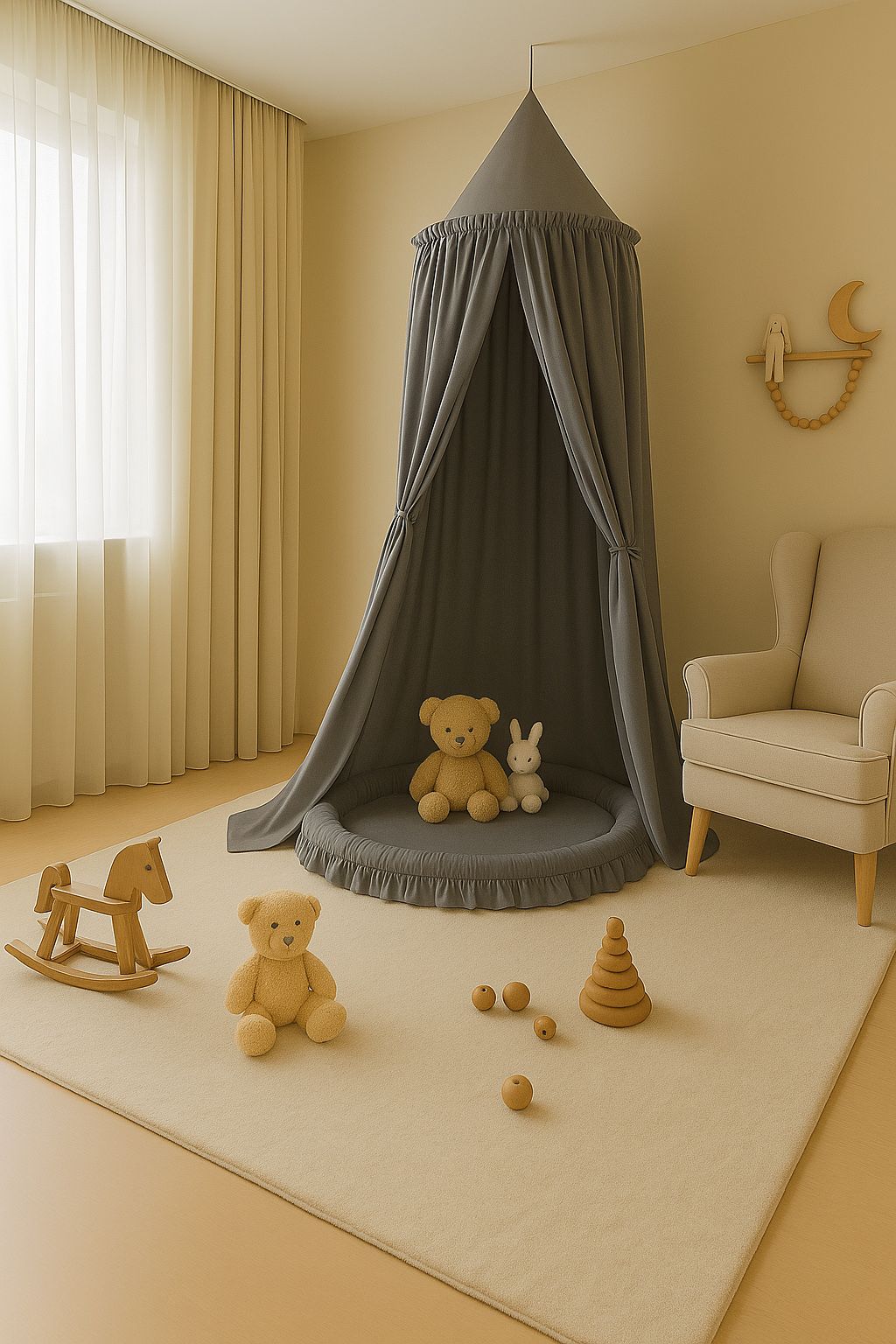 Hanging cotton canopy for children's room - anthracite