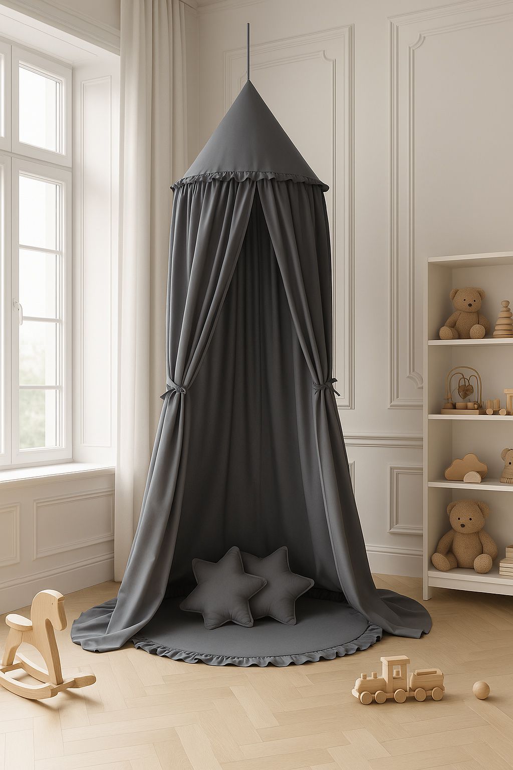 Hanging cotton canopy for children's room - anthracite
