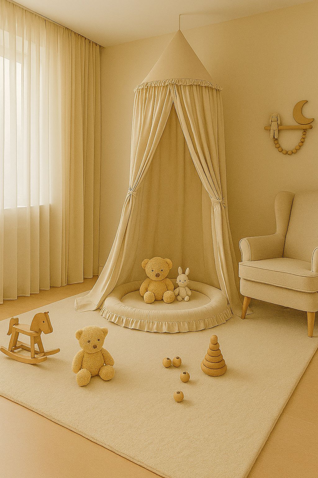 Hanging cotton canopy for children's room - beige
