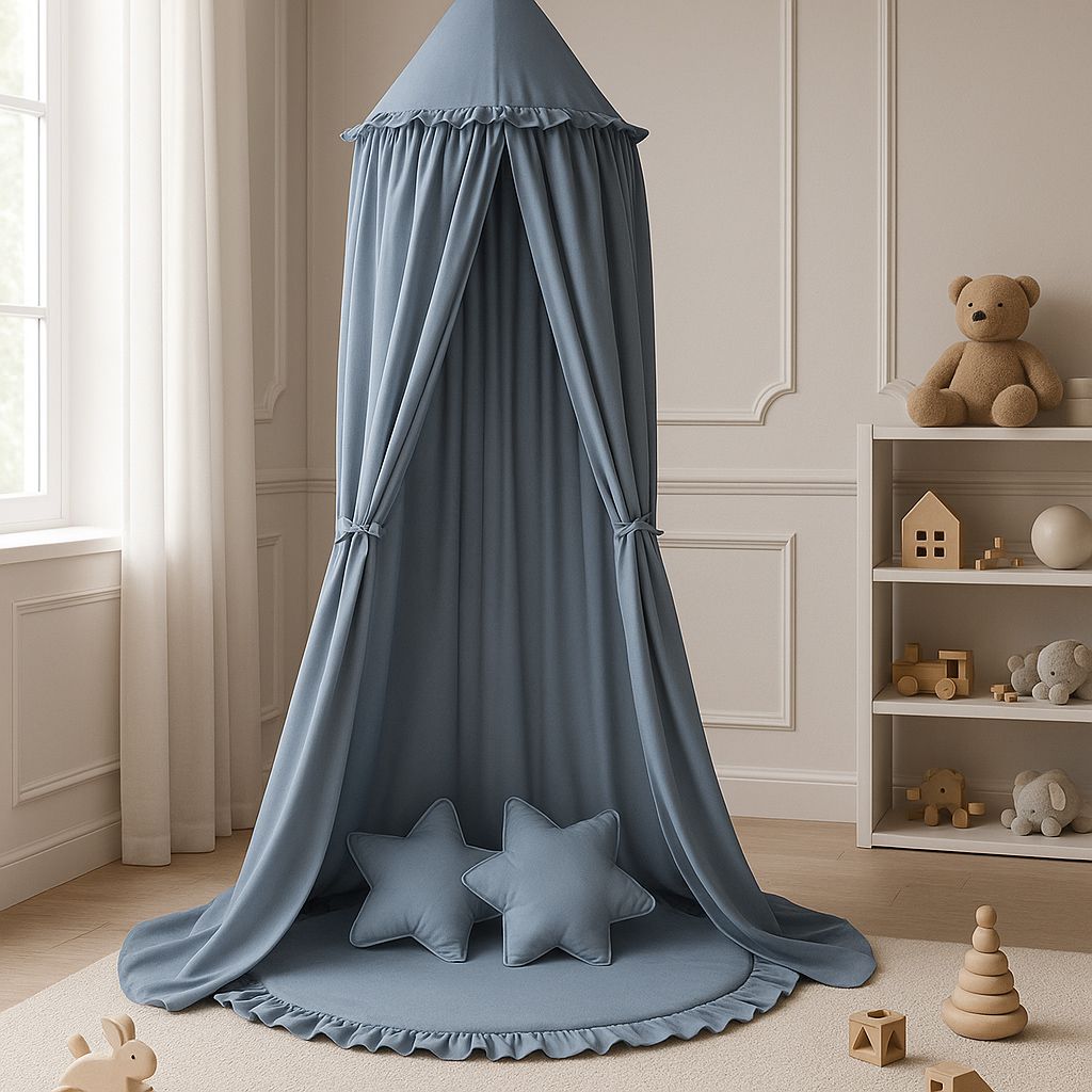 Hanging cotton canopy for children's room - pastel blue