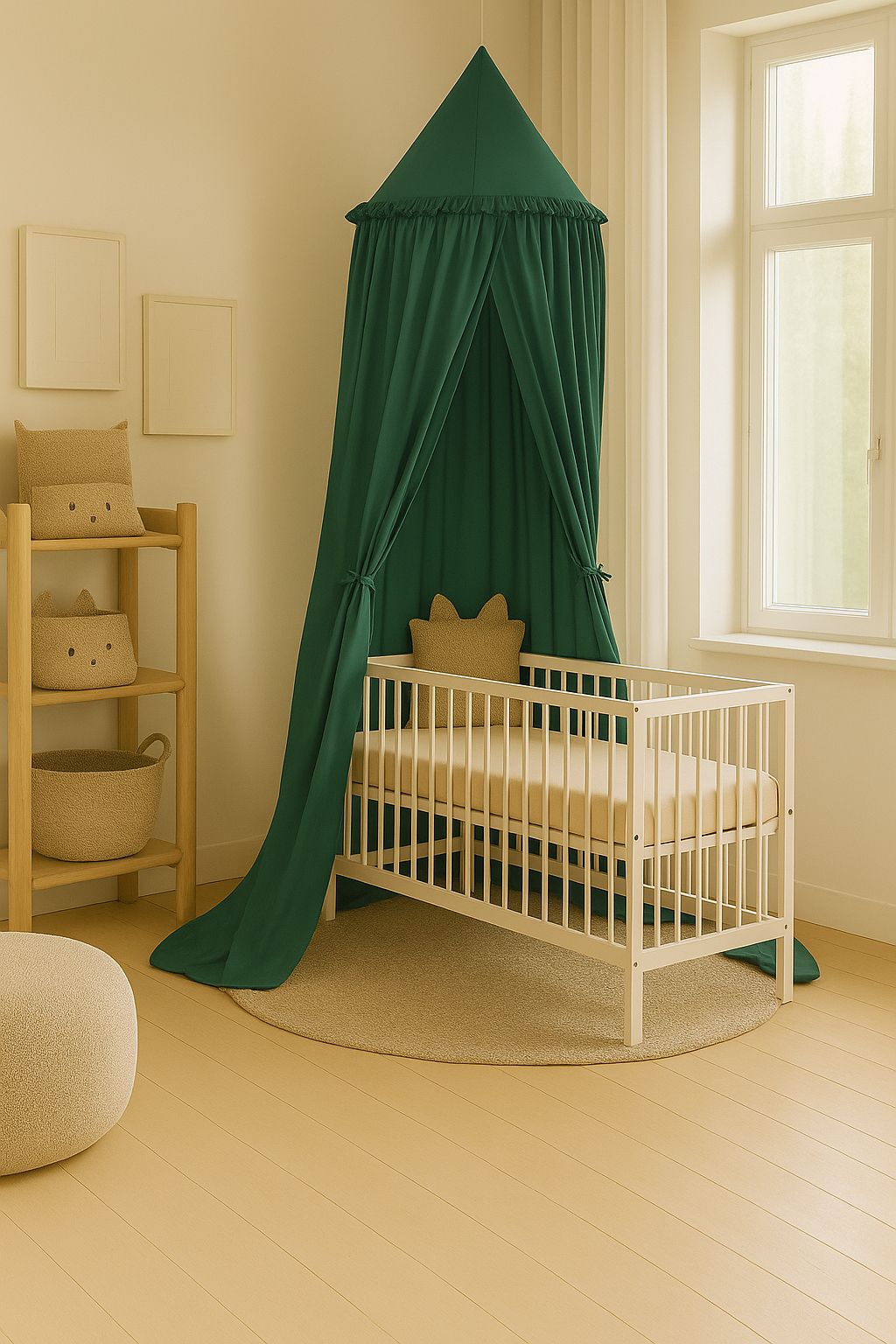 Hanging cotton canopy for children's room - bottle green