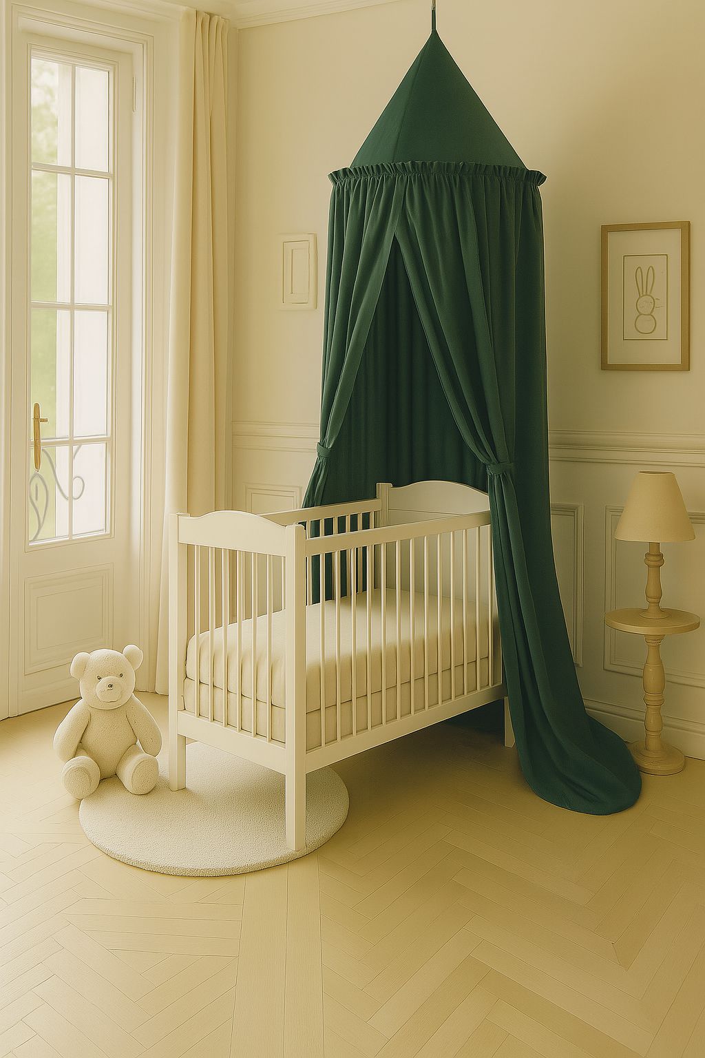 Hanging cotton canopy for children's room - bottle green