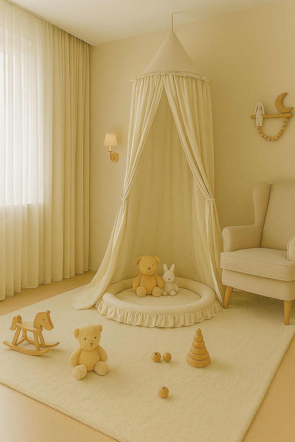 Hanging cotton canopy for children's room - cream