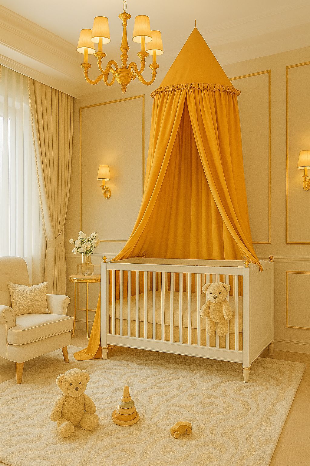 Hanging cotton canopy for children's room - honey yellow