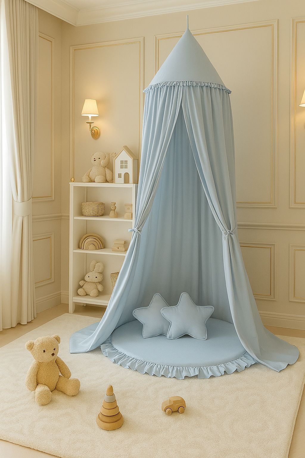 Hanging cotton canopy for children's room - blue