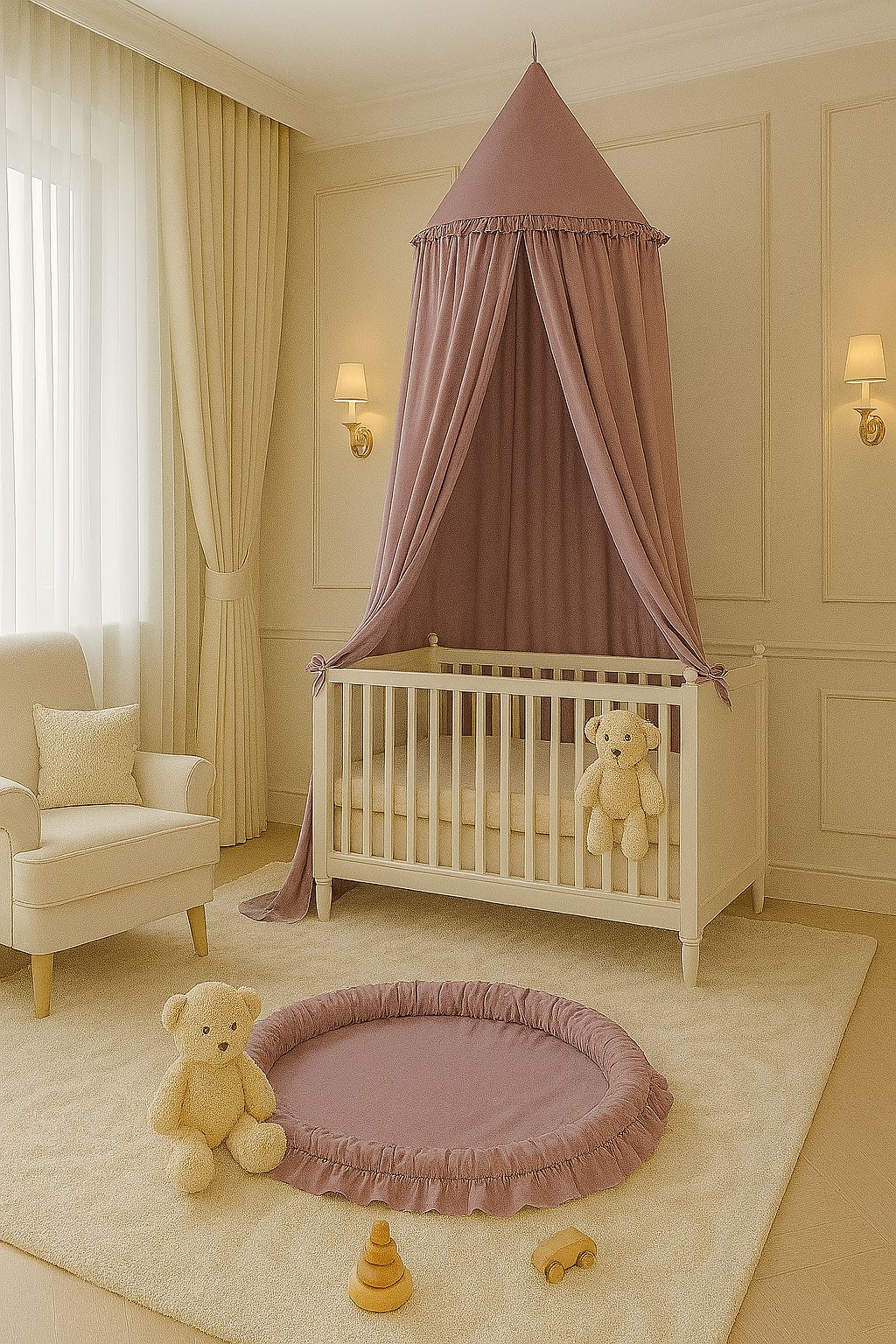 Hanging cotton canopy for children's room - pastel violet