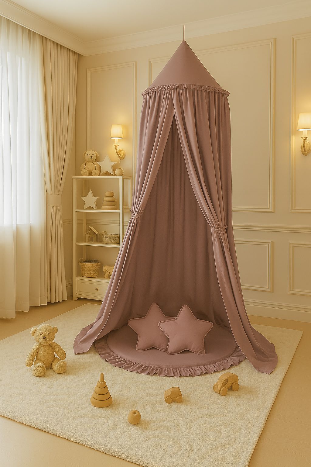 Hanging cotton canopy for children's room - pastel violet