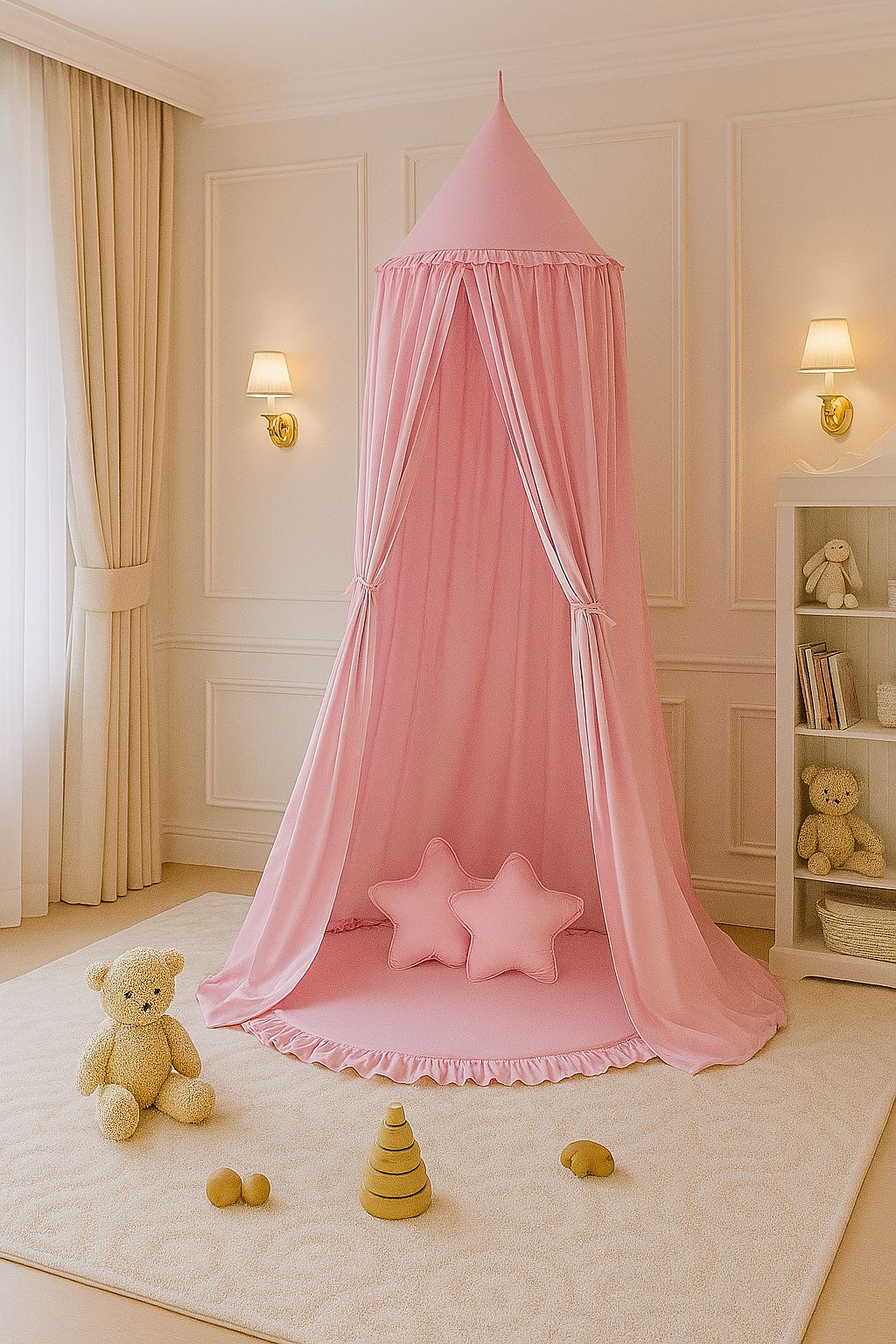 Hanging cotton canopy for children's room - pink