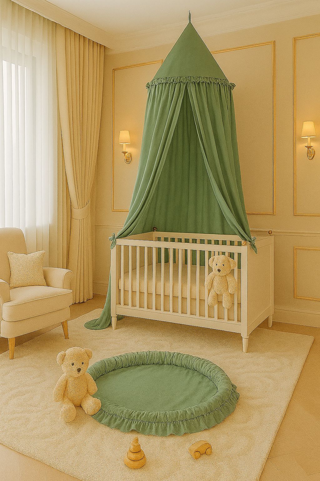 Hanging cotton canopy for children's room - pastelgreen