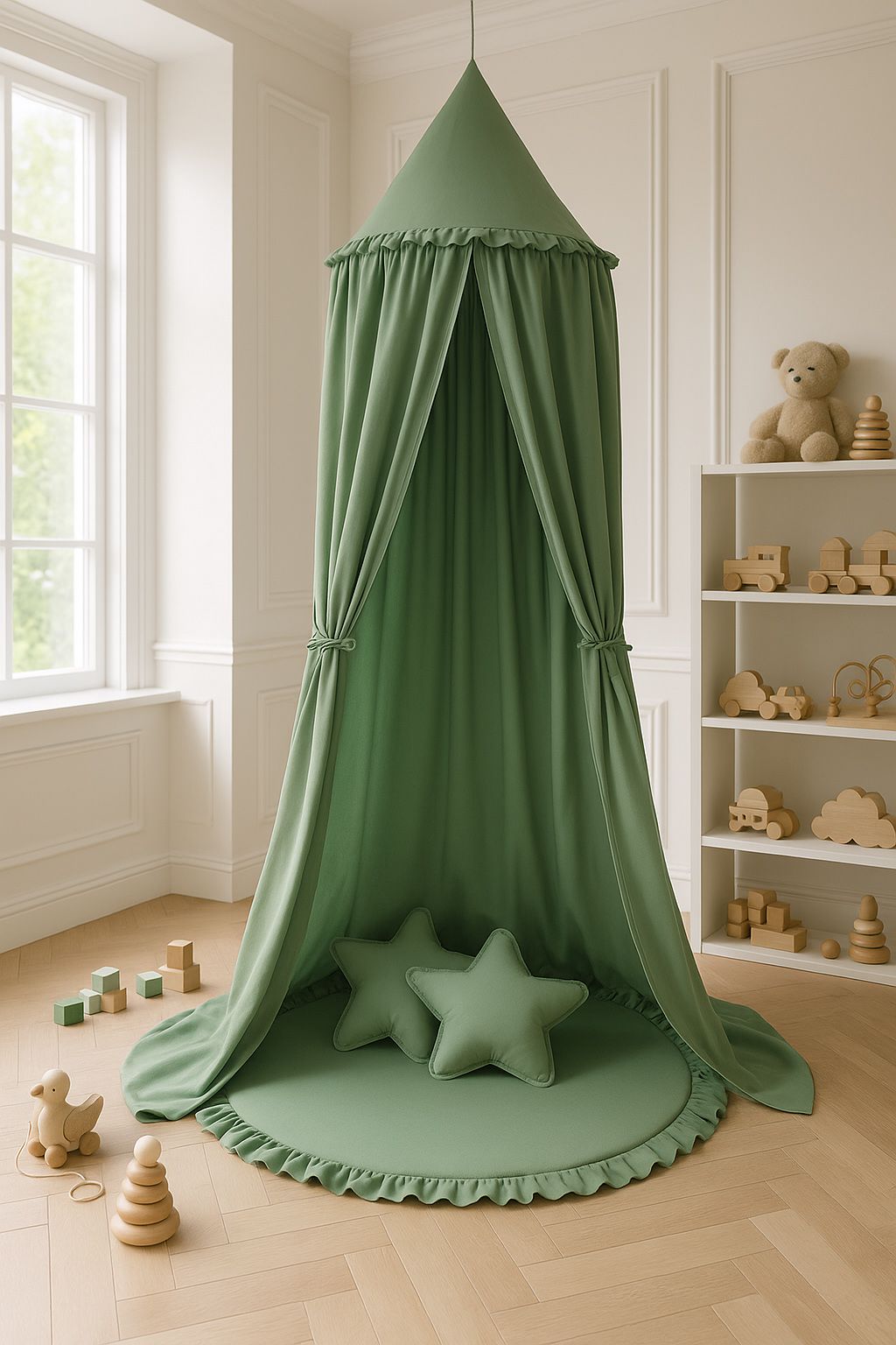Hanging cotton canopy for children's room - pastelgreen