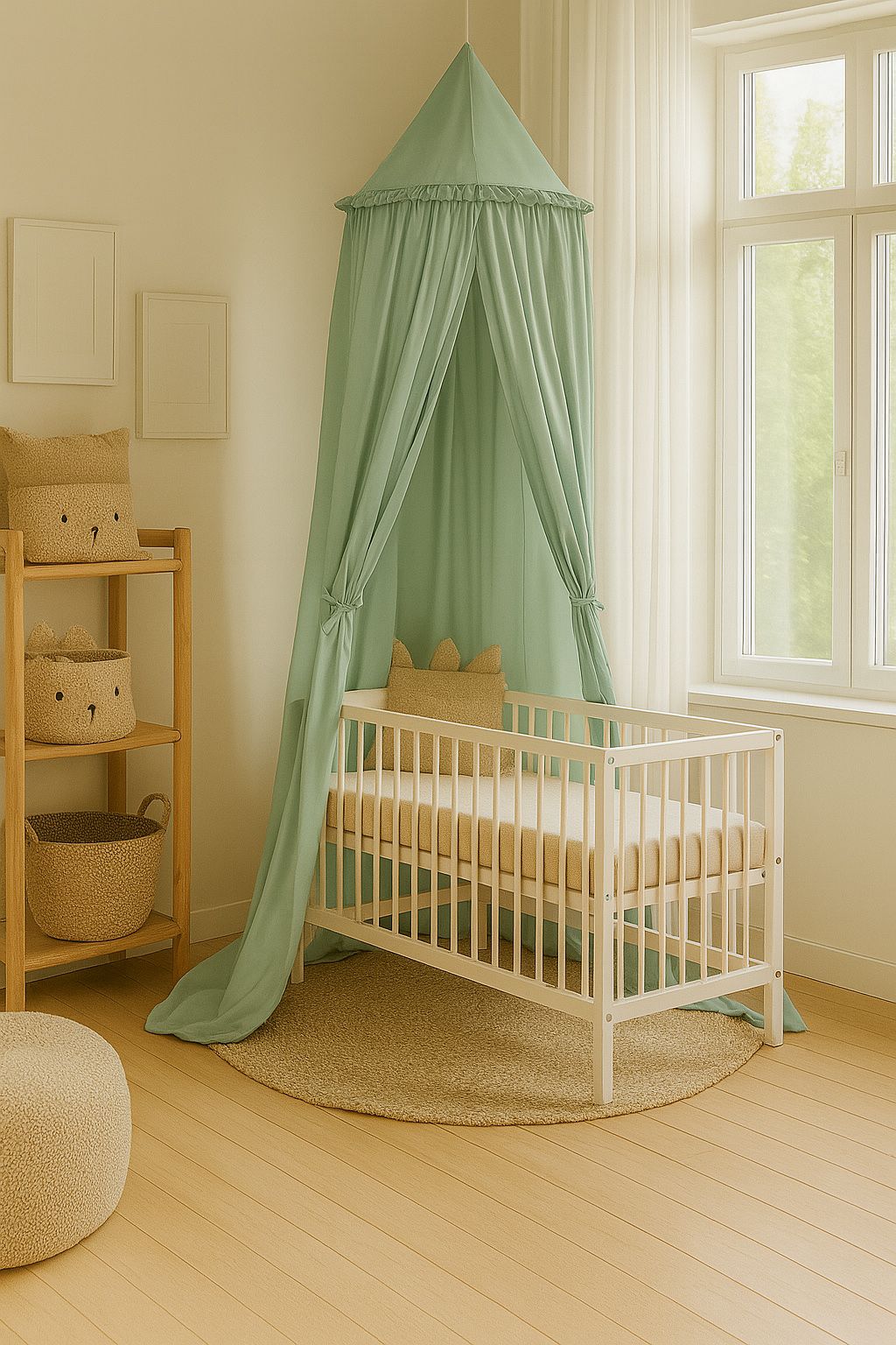 Hanging cotton canopy for children's room - pastelgreen