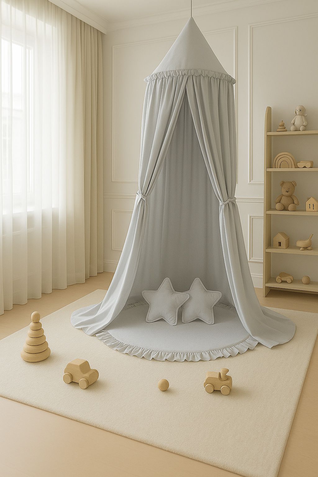 Hanging cotton canopy for children's room - gray
