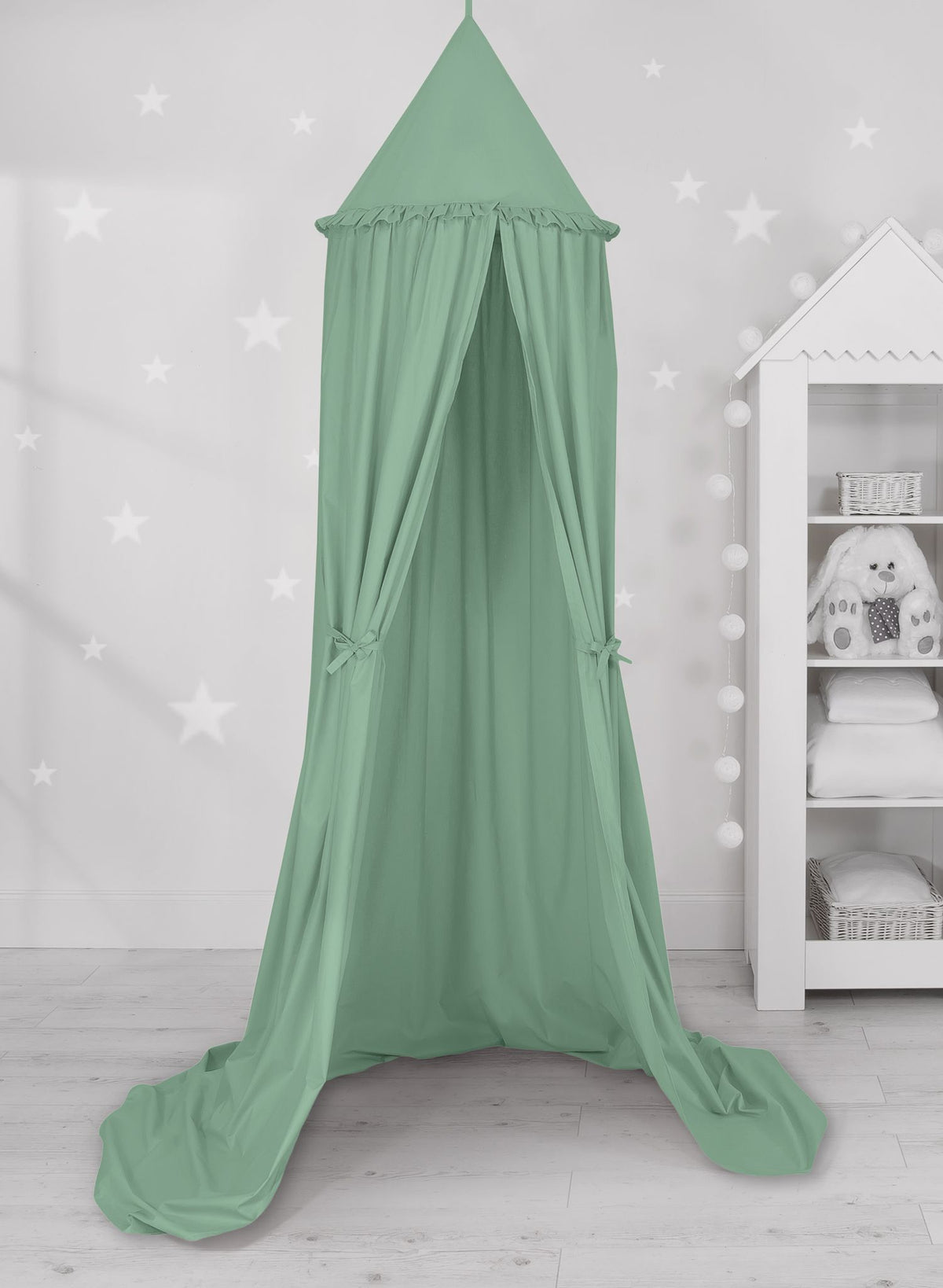 Hanging cotton canopy for children's room - pastelgreen