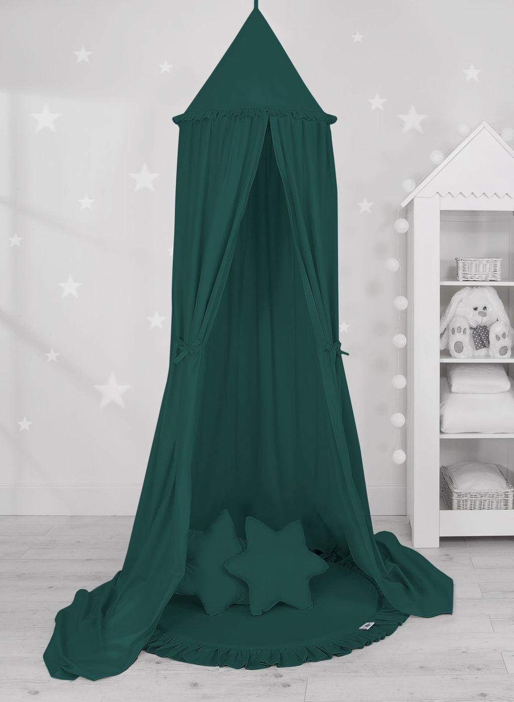 Hanging cotton canopy for children's room - bottle green