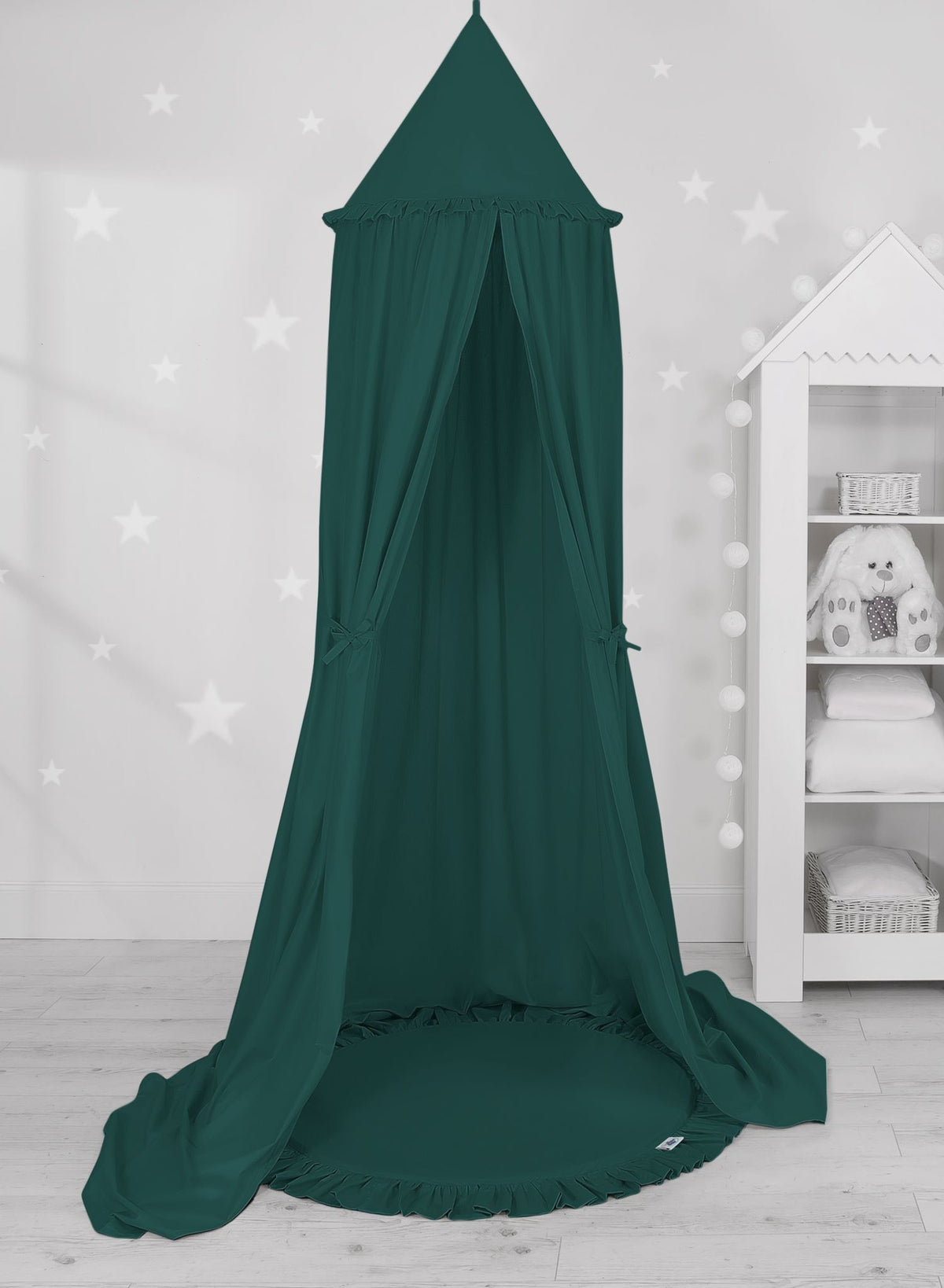 Set: Hanging baldachin for children's room cotton + Floor play mat- bottle green