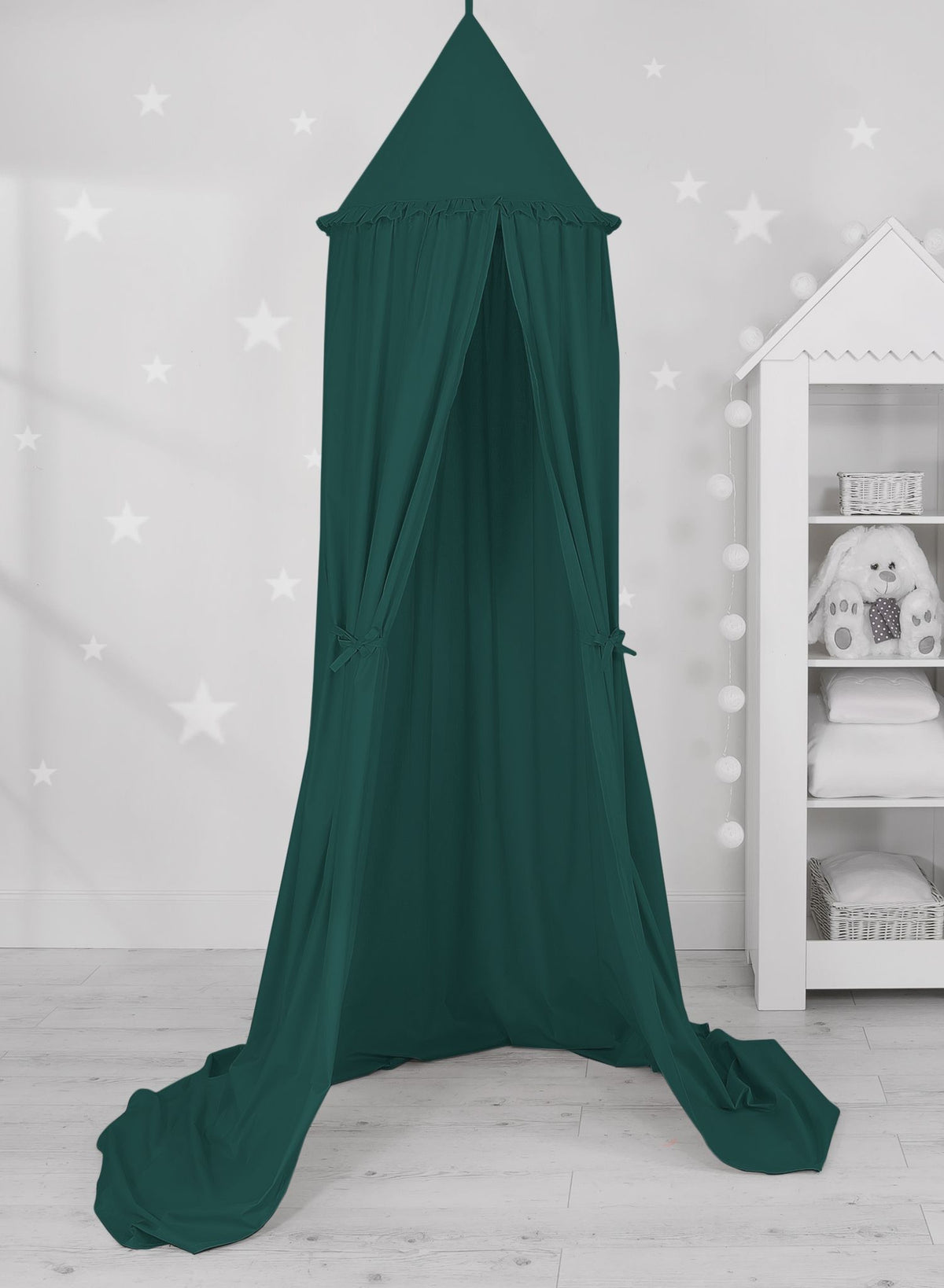 Hanging cotton canopy for children's room - bottle green