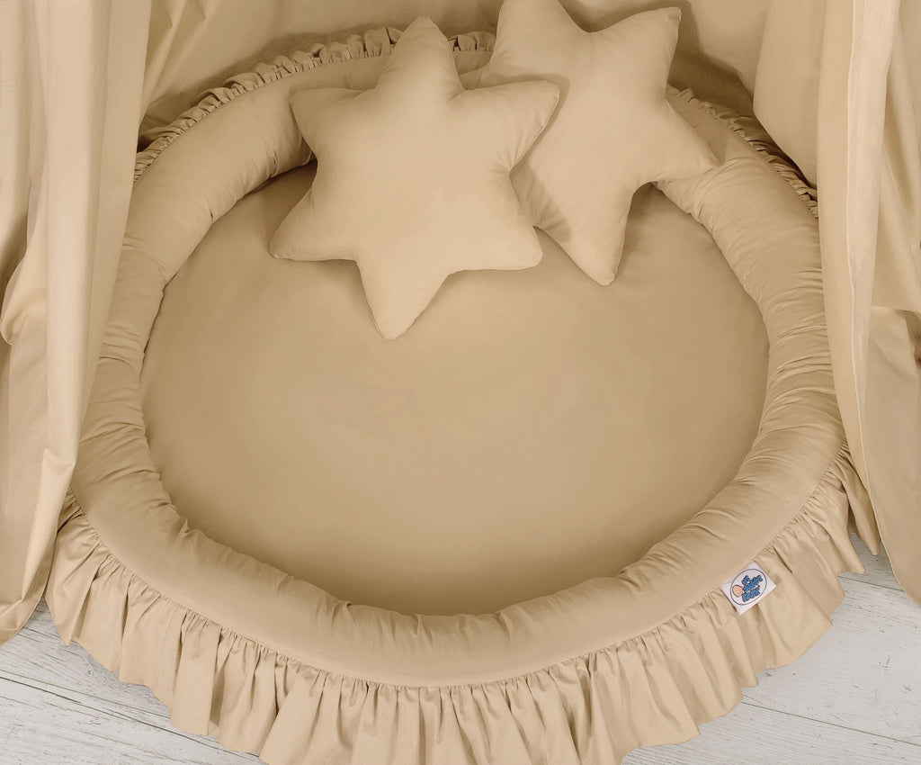 Set: Hanging baldachin for children's room cotton + nest with flounce - beige