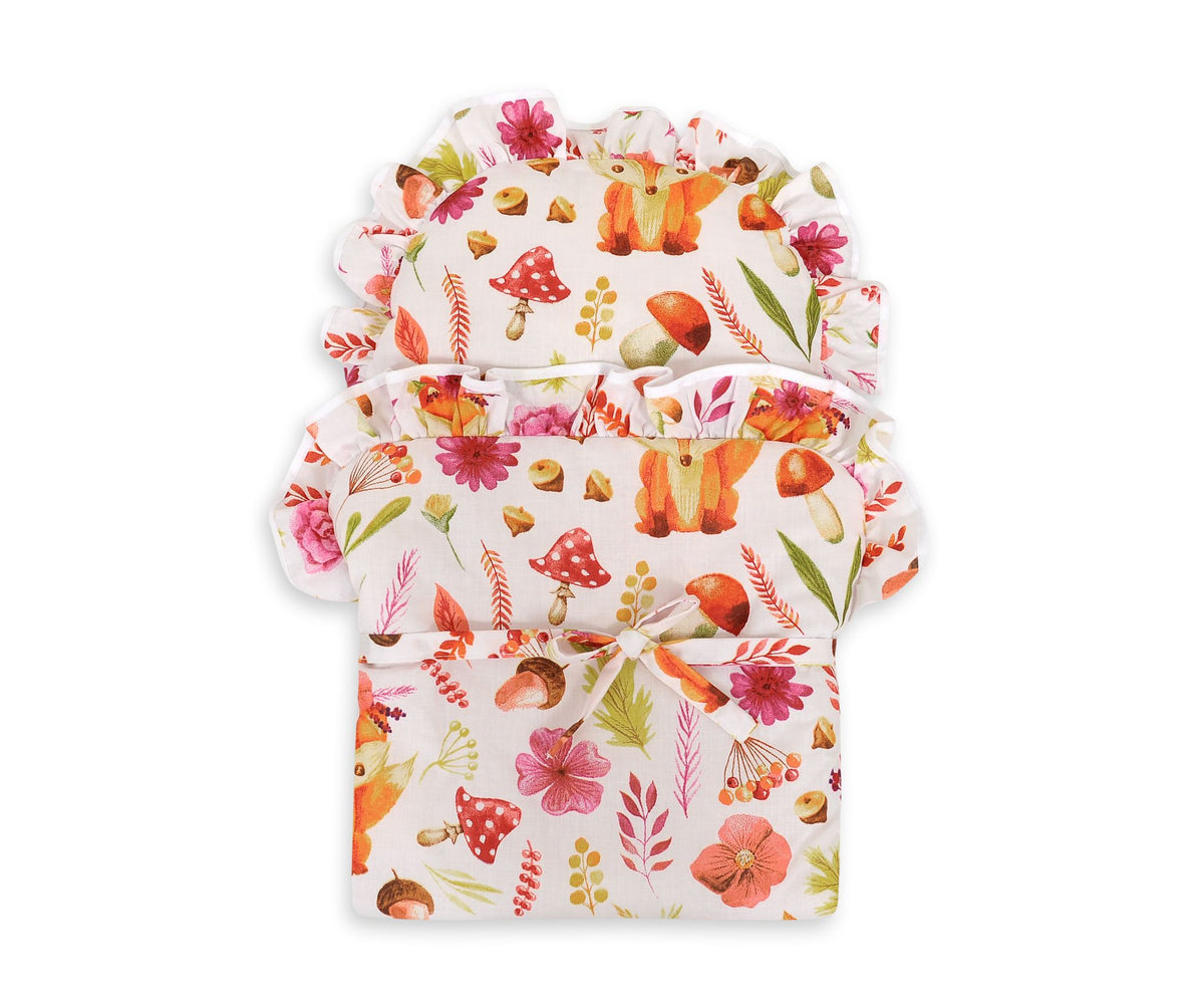 Baby doll swaddling blanket - fox in a wreath