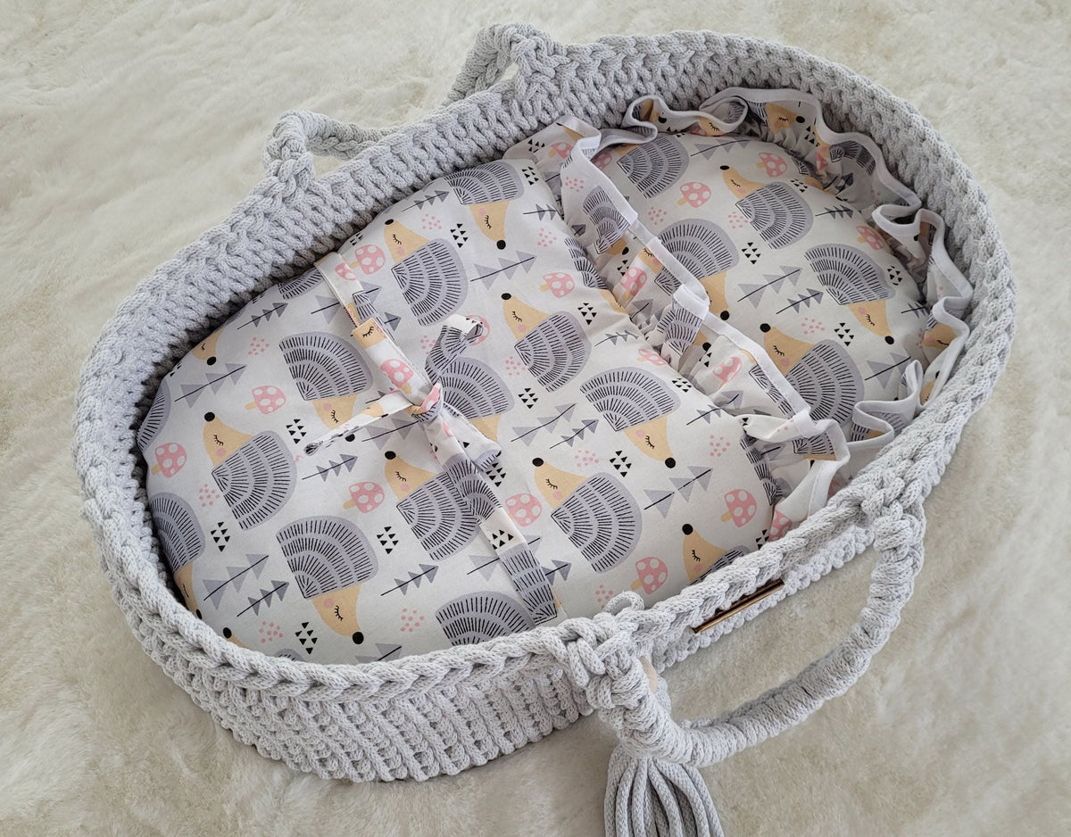 Baby doll swaddling blanket - hedgehogs grey