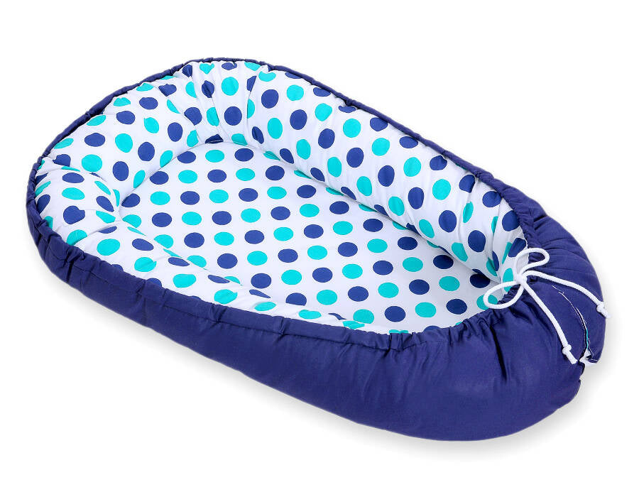 Baby nest double-sided Premium Cocoon for infants BOBONO- mint-turquoise dots