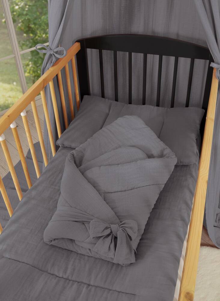Muslin baby nest with bow - anthracite