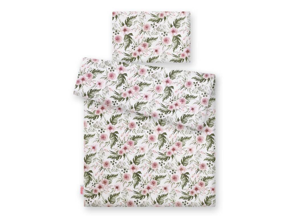 Baby cotton bedding set 2-pcs 120x90 cm- peony flower pink