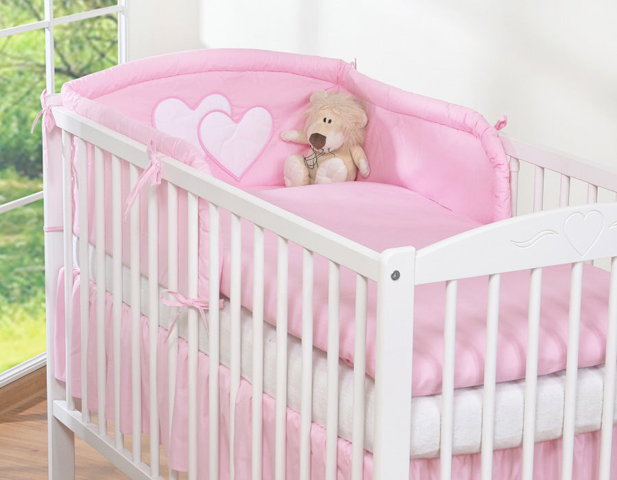 Universal crib rail bumper – Hearts pink