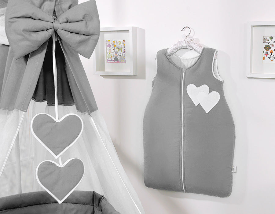 Cotton sleeping bag for children, size M, 6-12 months, TOG 2.5, all-season, hearts anthracite