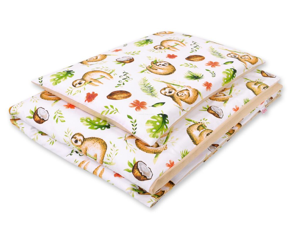 Baby cotton bedding set 2-pcs 120x90 cm- sloths beige/beige