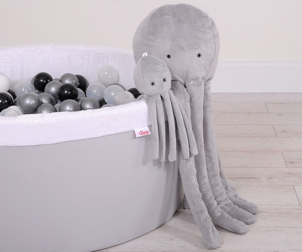 Cuddly octopus with rattle - gray - smooth minky