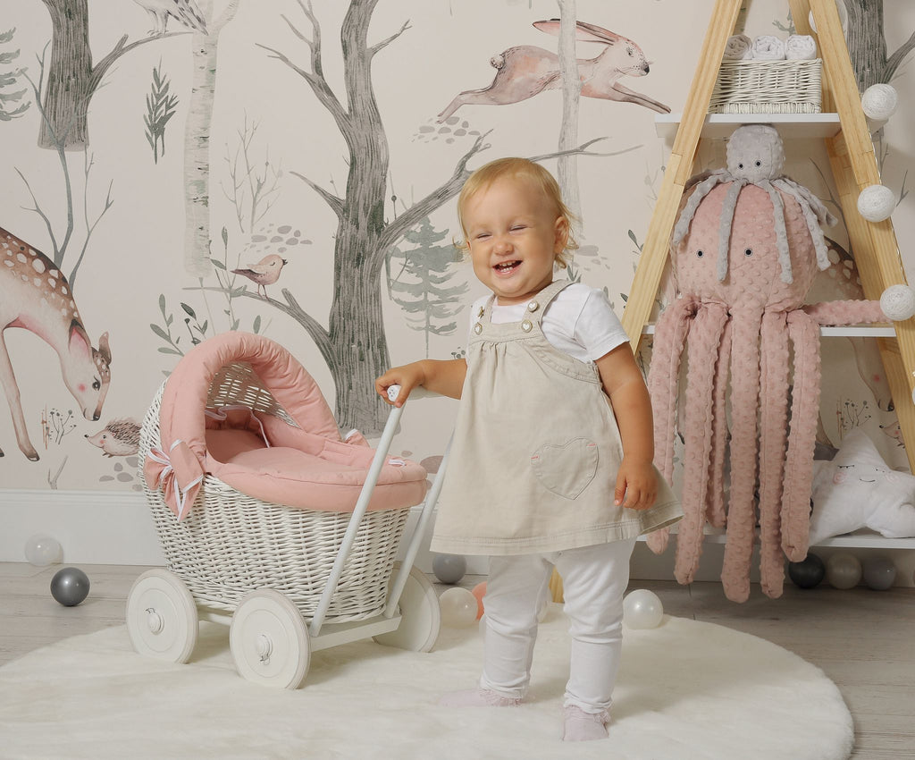 Cuddly octopus big - pastel pink - polka dot minky