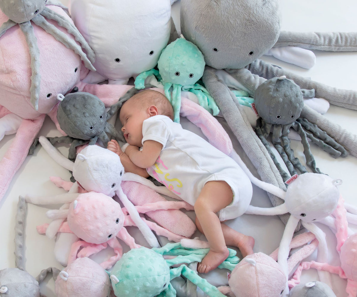 Cuddly octopus with rattle - gray - smooth minky