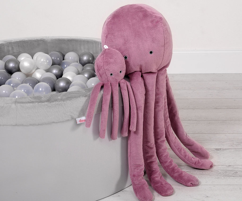 Cuddly octopus with rattle - pastel pink - smooth minky