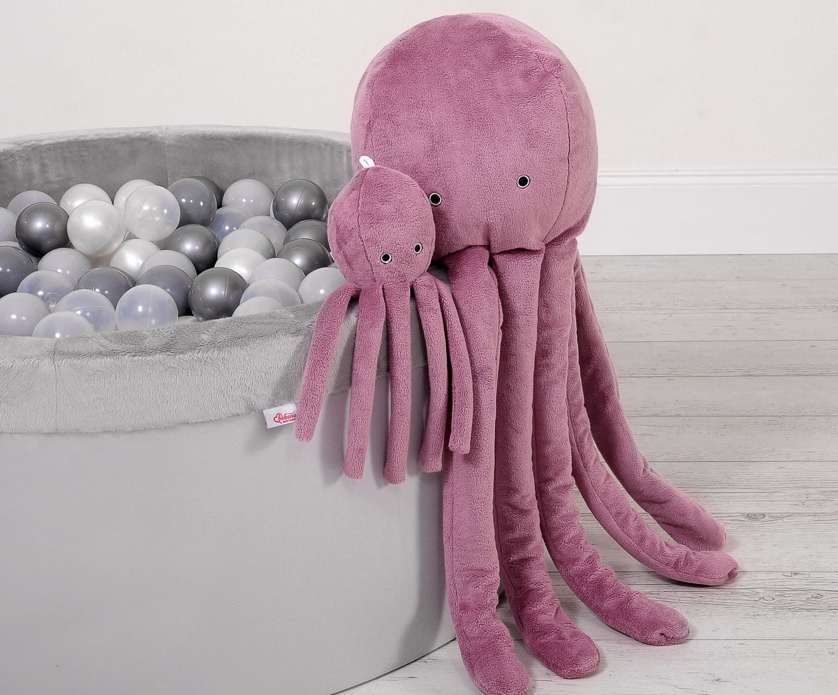 Cuddly octopus with rattle - pastel pink - smooth minky